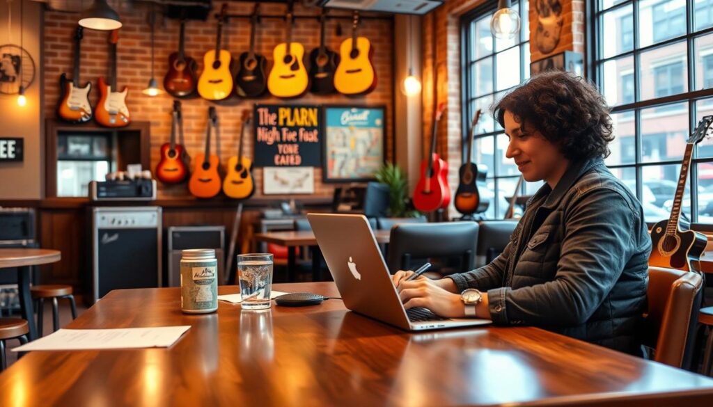 Nashville music row with digital nomad working Nashville music row with digital nomad working