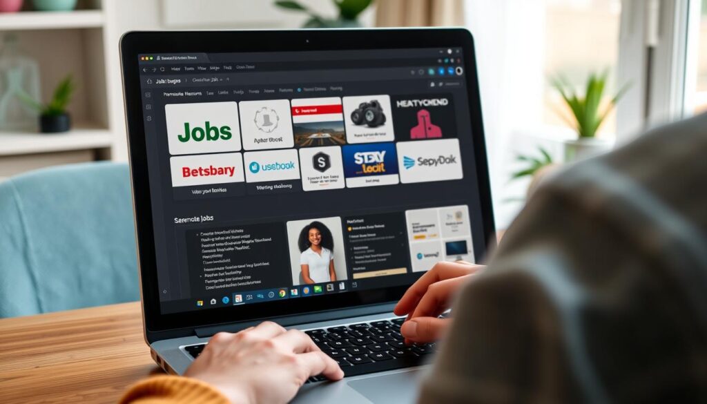 Person searching for digital nomad jobs on laptop Person searching for digital nomad jobs on laptop